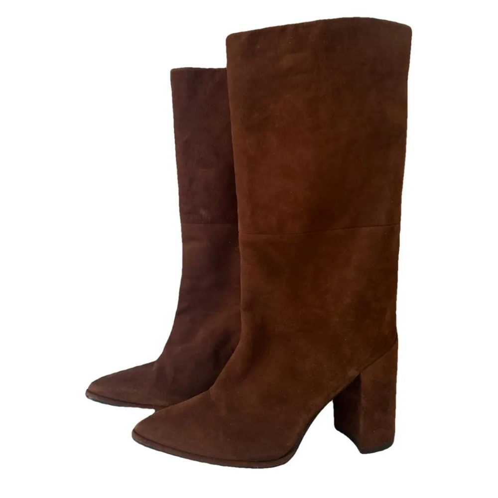 Stuart Weitzman “Straighten” 4.5” Brown Suede Heeled Boots Women’s 11.5